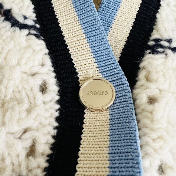 SANDRO Ecru / Bleu Coatigan With Patch - 1 (Small) - Picture 4 of 7